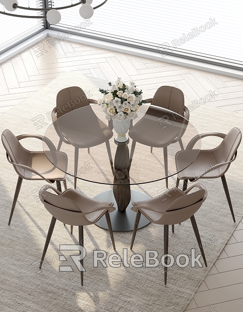 Round dining table and chair combination model