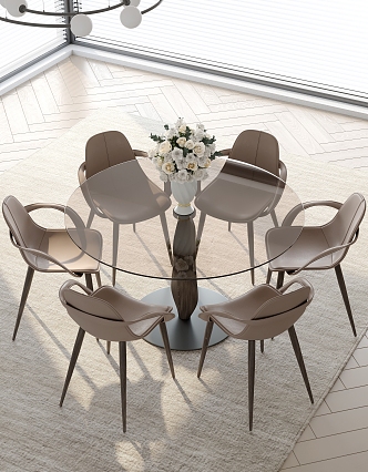 Round dining table and chair combination 3d model