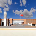 Modern School Building With White Exterior Wooden Structure And Reflection Pool Under Blue Sky