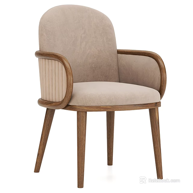 Modern Accent Chair With Wooden Frame Beige Upholstered Seat And Curved Armrests 3d model 