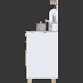 White Toy Kitchen Appliances With Stove Oven Small Pots And Decorative Backboard