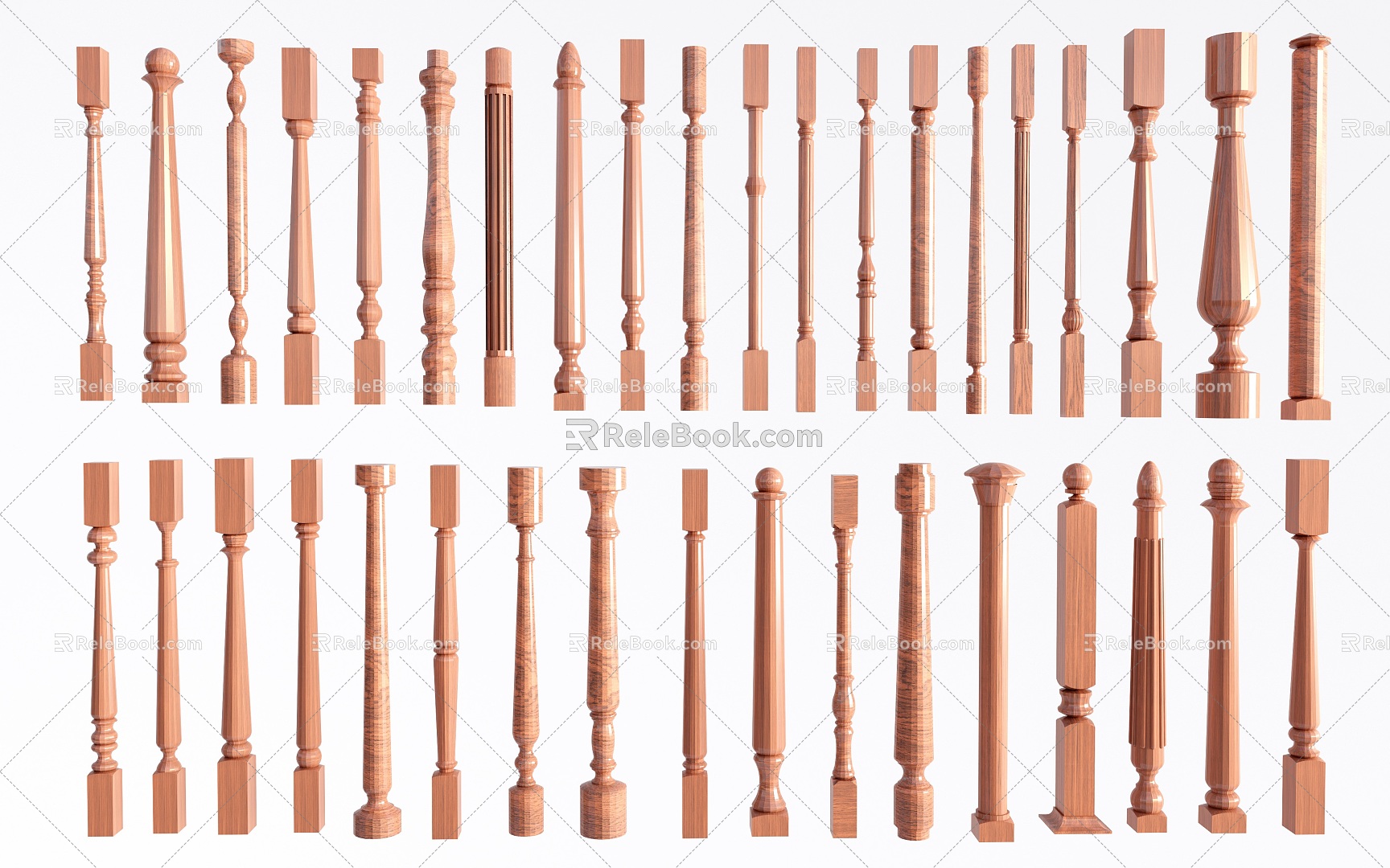 European style baluster solid wood stair post baluster guardrail post post European style handrail 3d model