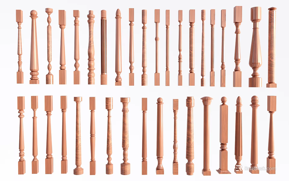 Wooden Balusters Featuring Various Design Styles And Intricate Craft Details 3d model 
