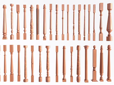 Wooden Balusters Featuring Various Design Styles And Intricate Craft Details 3d model