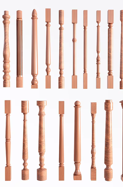 Wooden Balusters Featuring Various Design Styles And Intricate Craft Details 3d model