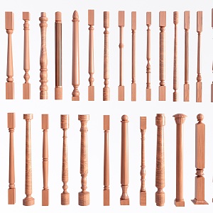 European style baluster solid wood stair post baluster guardrail post European style handrail 3d model