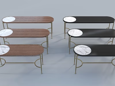 Modern Console Tables With Wooden Black Tops And Circular Marble Inserts 3d model