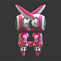 Pink And White Cartoon Robot Characters With Mechanical Design And Smiley Display Screen 3d model