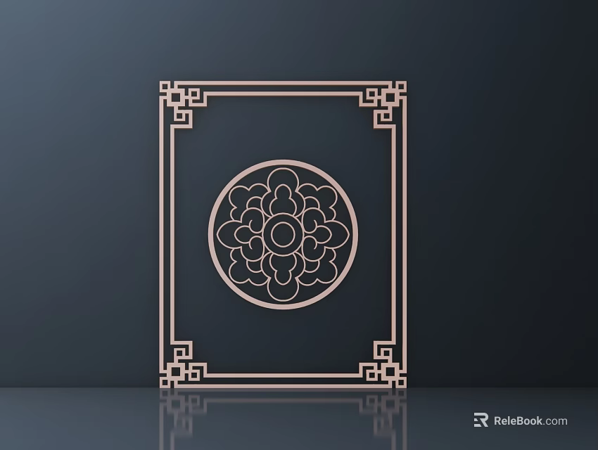 Decorative Carving With Circular Lotus Pattern And Square Frame On Dark Background 3d model 