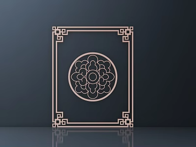Decorative Carving With Circular Lotus Pattern And Square Frame On Dark Background 3d model