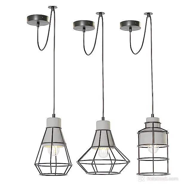Modern Geometric Chandeliers With Metal Frame And White Base Grid Lampshade Design For Interior Decoration 3d model 