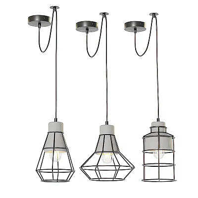 Modern Geometric Chandeliers With Metal Frame And White Base Grid Lampshade Design For Interior Decoration 3d model