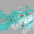 Crazy Girl Themed Exhibition Scene With Pool Palm Trees People And Decorative Design