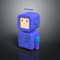 Cheerful Blue Cartoon Robot Character With Antenna Smiling Face And Buttons