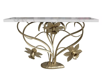 Elegant Console Table With Marble Top And Gold Floral Metal Base Design 3d model