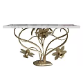 Elegant Console Table With Marble Top And Gold Floral Metal Base Design