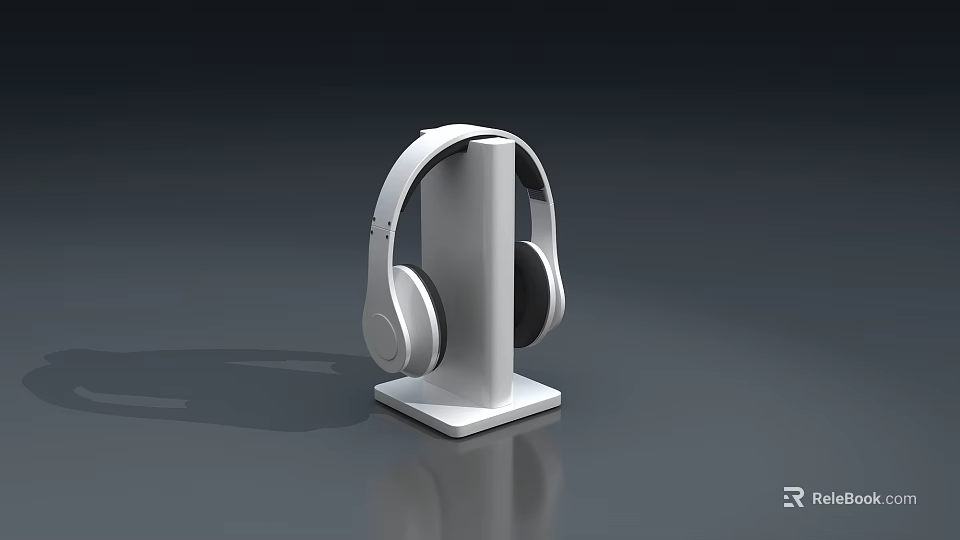 Modern Audio Headphones With White Stand And Sleek Minimalist Design Setup 3d model 