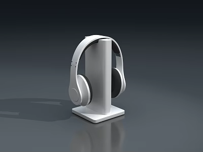 Modern Audio Headphones With White Stand And Sleek Minimalist Design Setup 3d model