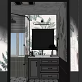 Modern Bathroom Cabinet With Mirror Marble Countertop Storage Drawers and Vase in Tiled Shower Room