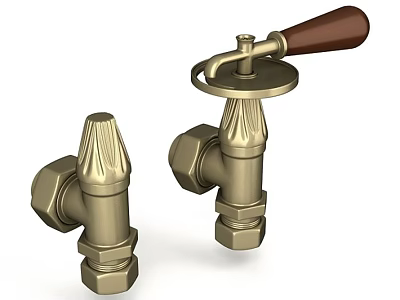 Two Vintage Brass Taps With Wooden Handle For Home Decorative Use 3d model