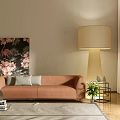 Light Brown Sofa and Coffee Table Set with Flamingo Floral Wall Art and Floor Lamp