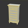 White Chest of Drawers with Classical Design and Carved Base Features Multiple Drawers