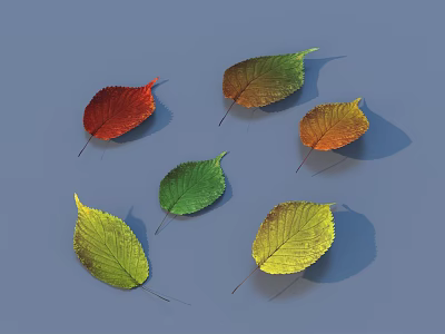 Colorful Autumn Leaves With Various Colors And Shades On Blue Background 3d model