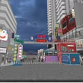 Bustling Commercial Street With Tall Buildings Bright Neon Signs Crowded Pedestrians Shops And Archway