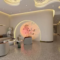 Modern Beauty Hair Salon Interior Design With Reception Desk Comfortable Sofa And Green Plants