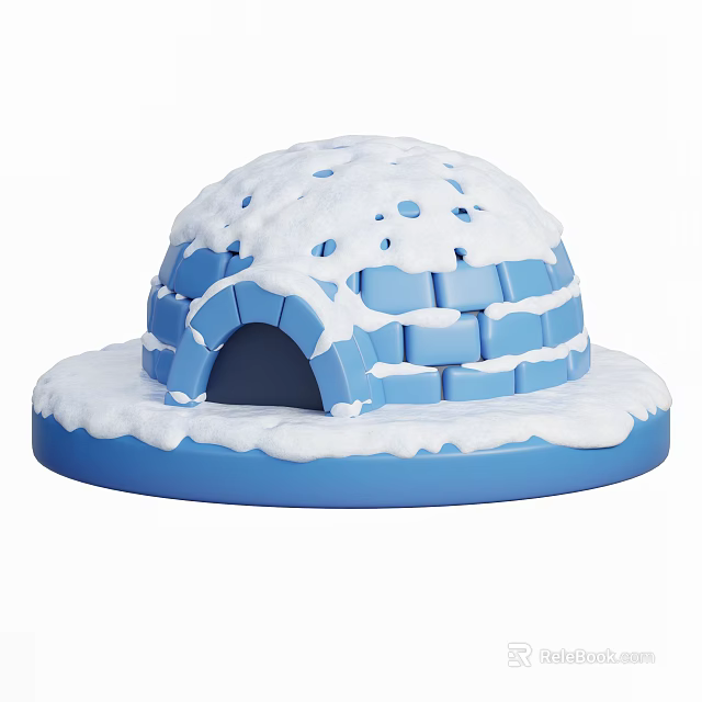 Scenic Winter Landscape Featuring a Blue Ice Igloo with Snow Cover 3d model