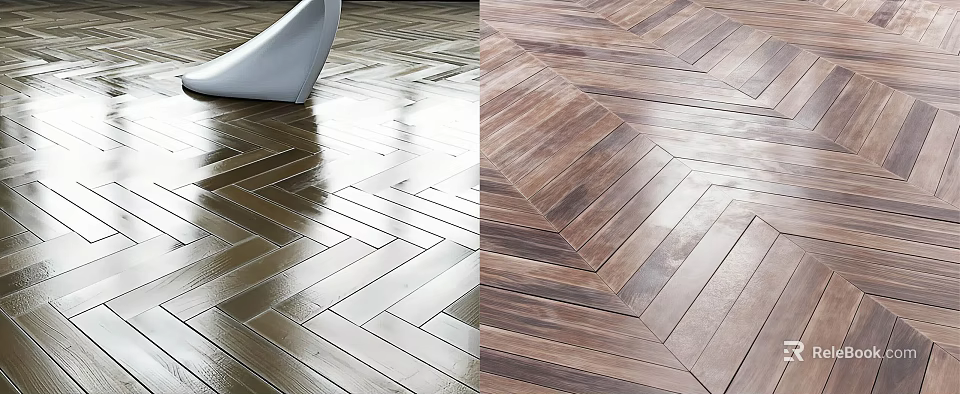 Herringbone Pattern Wooden Flooring With Natural Wood Tones And Shiny Finish 3d model 