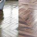 Herringbone Pattern Wooden Flooring With Natural Wood Tones And Shiny Finish