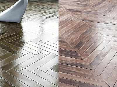 Herringbone Pattern Wooden Flooring With Natural Wood Tones And Shiny Finish 3d model