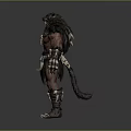 Beastlike Man With Black Fur Fanged Face Bone Decorations And Leather Armor
