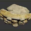 Handcrafted Ceramic Sculpture With Flower Shaped Ornaments Circular Rings And Yellow Accents