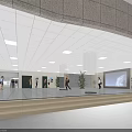 Modern Main Entrance Door In Lobby With People Walking Green Plants And Large Screen