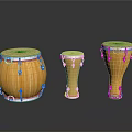 Three Sizes Wooden Yellow Percussion Drums With Chrome Hardware And Striped Design