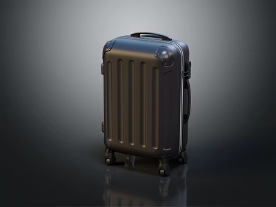 Modern Black Hard Shell Suitcase With Vertical Stripes Telescopic Handle And Wheels 3d model
