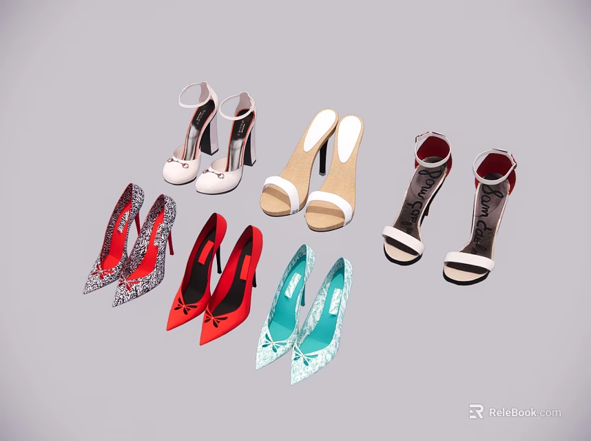 High Heels Various Styles Colors with Patterns Solid Tones and Stiletto Design for Fashion Outfits 3d model 