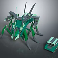 Futuristic Green Mechanical Spider Creature With Multiple Legs And Small Controller 3d model
