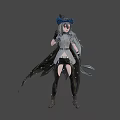 Game Movie Character With Grey Long Hair Blue Bow Grey Top And Black Winged Cape
