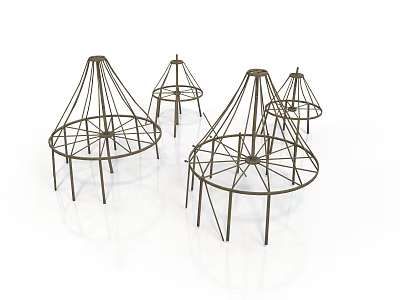 Modern Metallic Skeletal Structures With Conical Frame Design And Decorative Metal Bars 3d model