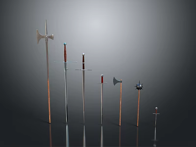 Various Medieval Metal Weapons Collection With Handles On Black Background 3d model