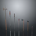 Various Medieval Metal Weapons Collection With Handles On Black Background