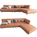 Modern Brown Leather Sectional Sofa With L shaped Design And Accent Pillows 3d model