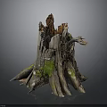Natural Weathered Tree Stump With Green Moss And Exposed Roots Texture