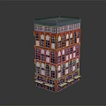 Cartoon Scene Of Multi Story Red Building With Windows Green Awnings And Gray Roof
