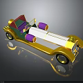 Golden Vintage Convertible Car with Purple Wheels Green Interior Red Top and Luxurious Design