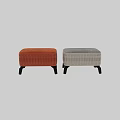 Modern Tufted Ottoman With Light Gray And Orange Fabric And Black Legs