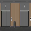 Modern Elevator Lobby With Wooden Walls Two Elevators And Trash Bin 3d model